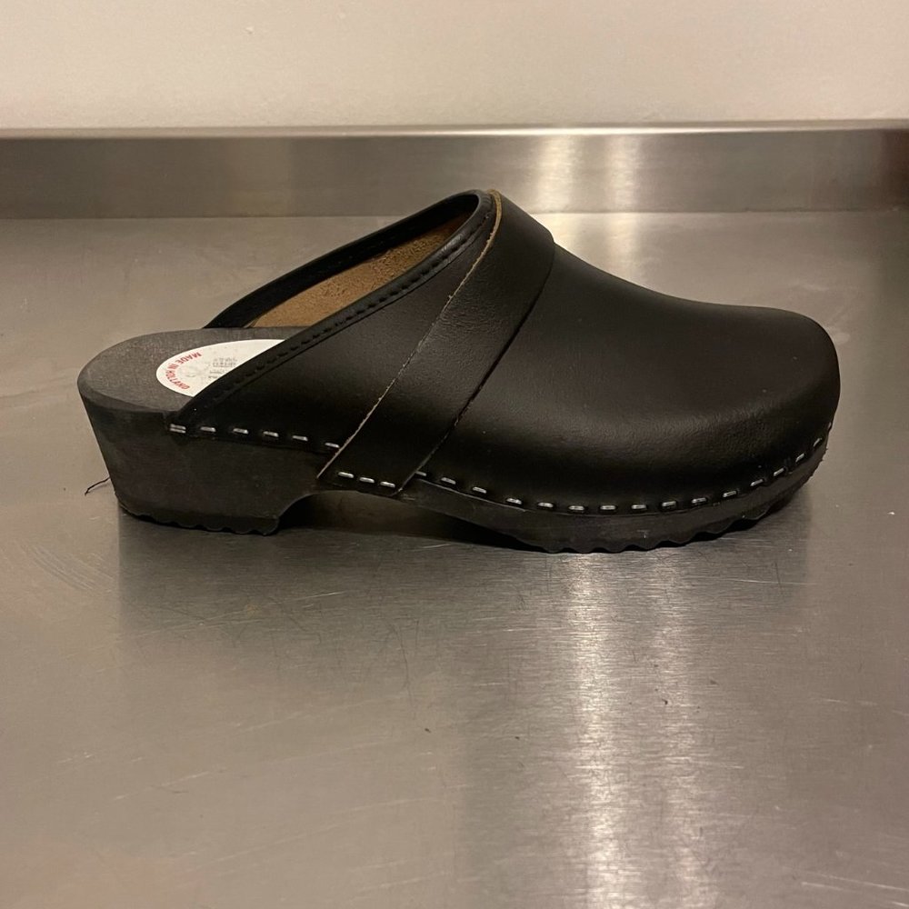 Women's Voet Vorm Black Leather & Wood Clogs Size-EU 40 - (US sz 8.5 / 9)